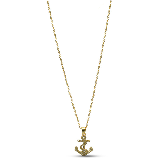 GOLD ANCHOR CRYSTAL RHINESTONE PENDANT NECKLACE #SQXL0815G (SC14)