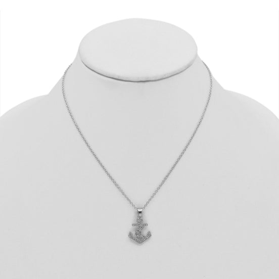 SILVER ANCHOR CRYSTAL RHINESTONE PENDANT NECKLACE #SQXL0815S (SC14)