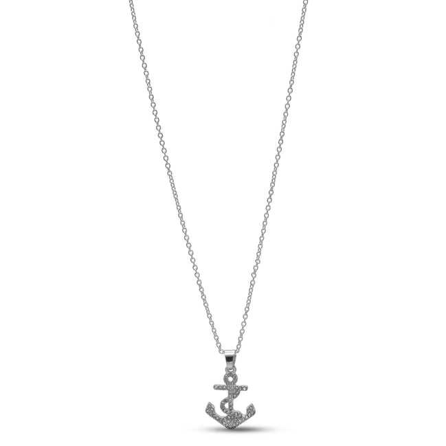 SILVER ANCHOR CRYSTAL RHINESTONE PENDANT NECKLACE #SQXL0815S (SC14)