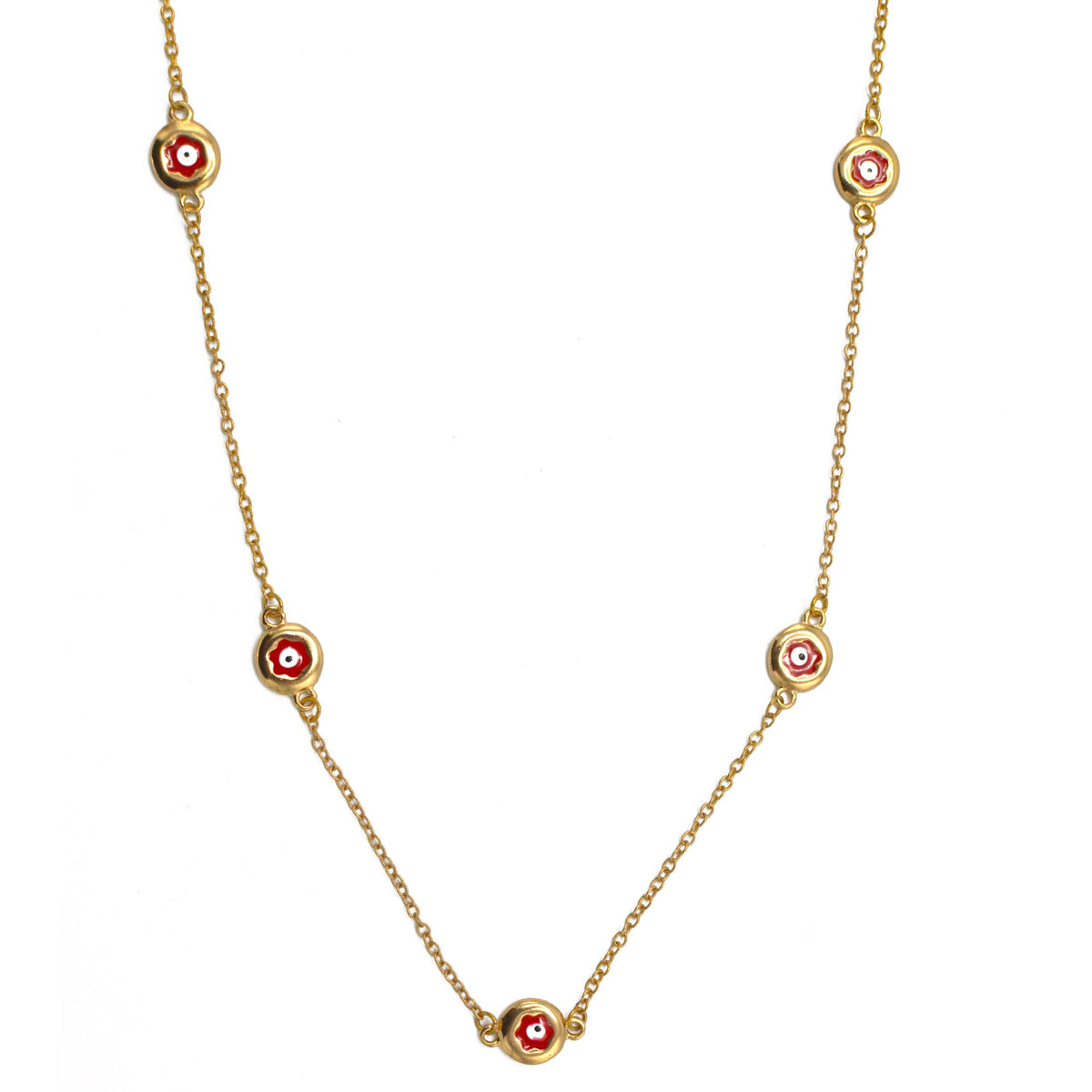GOLD  RED EYE LONG NECKLACE #SQGN081226RD (MH17)