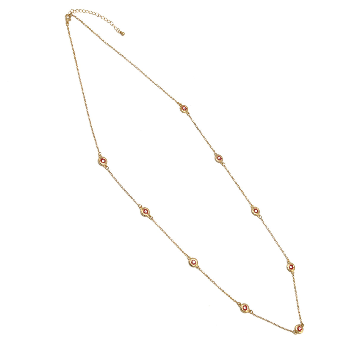 GOLD  RED EYE LONG NECKLACE #SQGN081226RD (MH17)