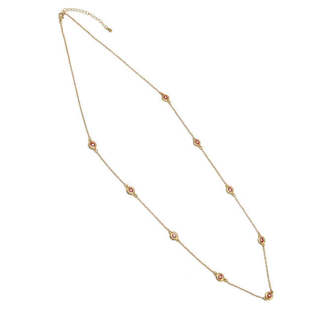 GOLD  RED EYE LONG NECKLACE #SQGN081226RD (MH17)