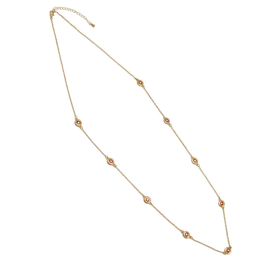 GOLD  RED EYE LONG NECKLACE #SQGN081226RD (MH17)