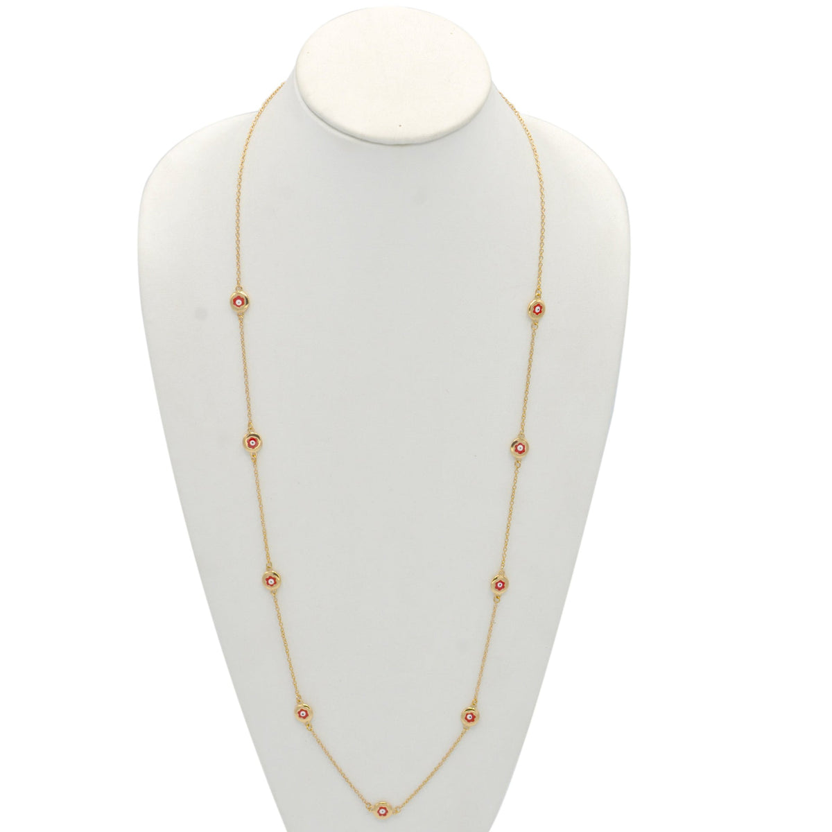 GOLD  RED EYE LONG NECKLACE #SQGN081226RD (MH17)