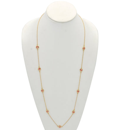 GOLD  RED EYE LONG NECKLACE #SQGN081226RD (MH17)