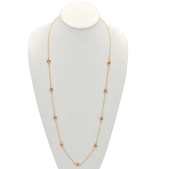 GOLD  RED EYE LONG NECKLACE #SQGN081226RD (MH17)