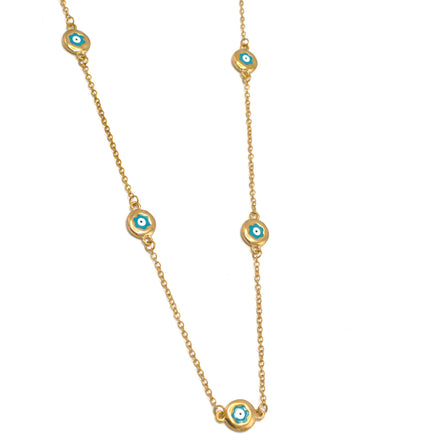 GOLD TURQUOISE EYE LONG NECKLACE#SQGN081226TQ (MH17)
