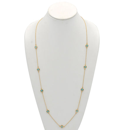 GOLD TURQUOISE EYE LONG NECKLACE#SQGN081226TQ (MH17)