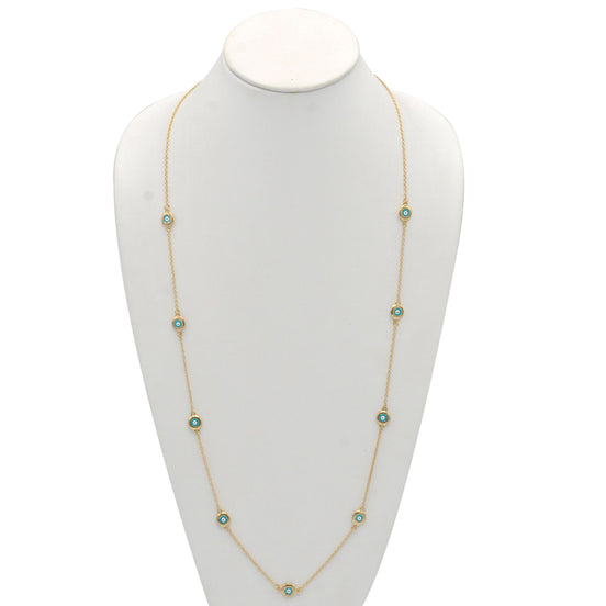 GOLD TURQUOISE EYE LONG NECKLACE#SQGN081226TQ (MH17)