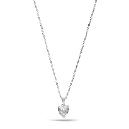 SILVER CRYSTAL HEART PENDANT NECKLACE WITH GIFT BOX #GLN1463S
