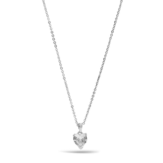 SILVER CRYSTAL HEART PENDANT NECKLACE WITH GIFT BOX #GLN1463S