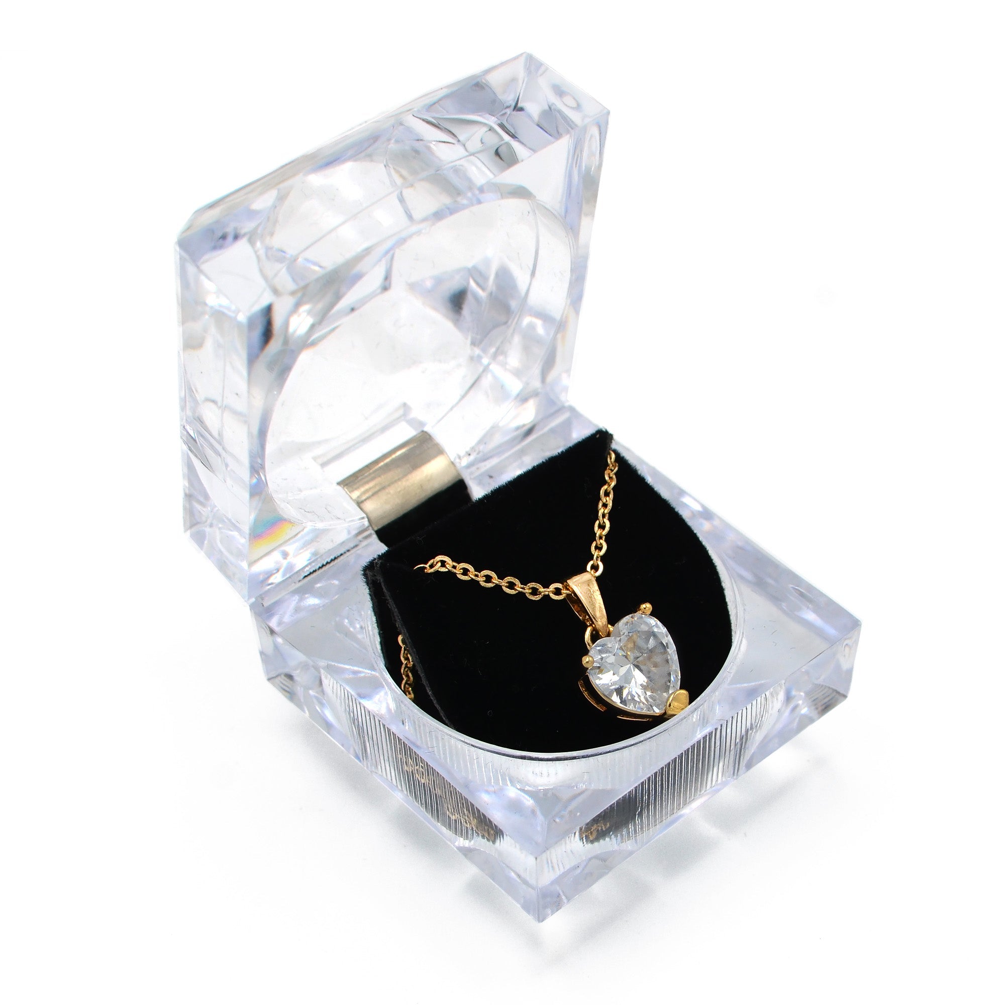 GOLD CRYSTAL HEART PENDANT NECKLACE WITH GIFT BOX #GLN1463G