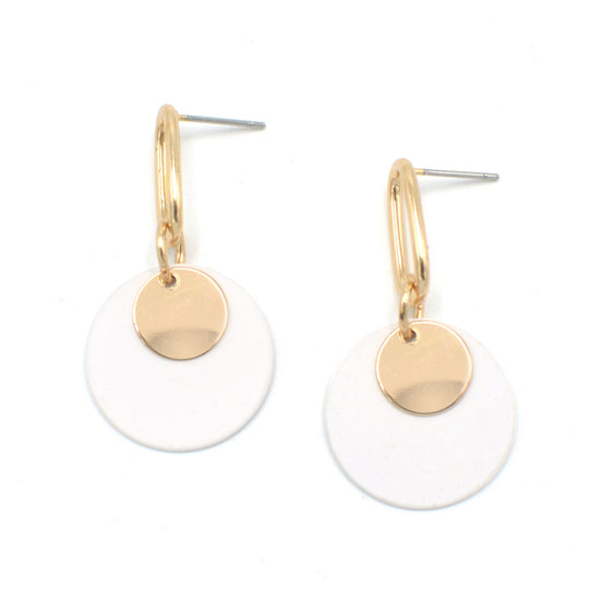 GOLD ROUND WHITE POST EARRINGS#SQ321-08150040GWHT