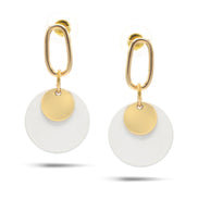 GOLD ROUND WHITE POST EARRINGS#SQ321-08150040GWHT