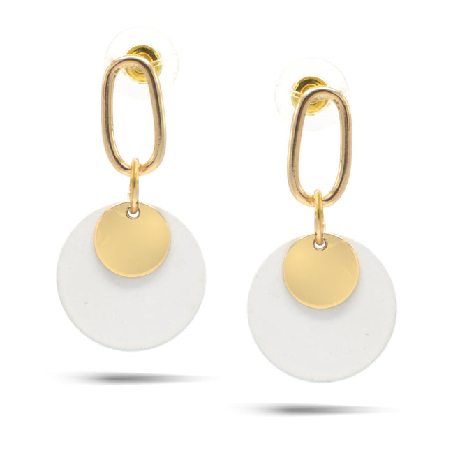 GOLD ROUND WHITE POST EARRINGS#SQ321-08150040GWHT