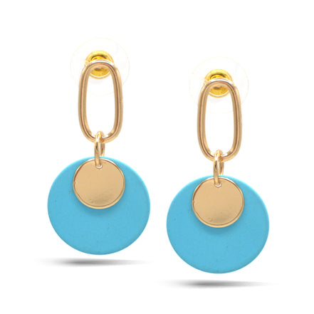 GOLD  ROUND TURQUOISE POST EARRINGS# SQ321-08150040TRQ