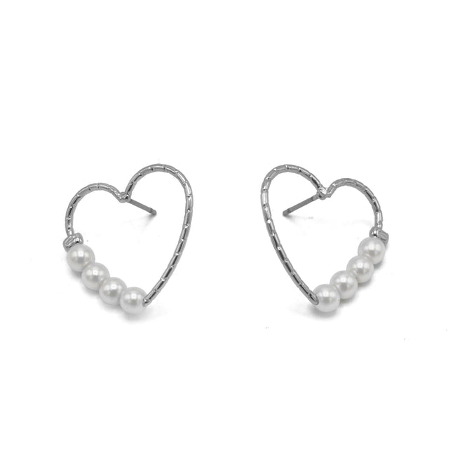 Silver Heart Pearl Earrings #SQS0816002SIL(OD20)