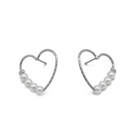 Silver Heart Pearl Earrings #SQS0816002SIL(OD20)