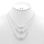 SILVER AND WHITE PEARL CRYSTAL NECKLACE AND EARRINGS SET#SWY-18017SLCM (OD27/AA11)