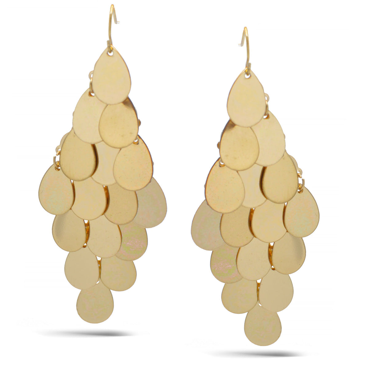 GOLD TEARDROP CHANDELIER EARRINGS#SQ6378G (GA15)