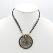 GOLD OXIDIZE ROUND DISK  BEAD PENDANT ROPE CHAIN ADJUSTABLE NECKLACE# SC25049GDGRY (KF5))