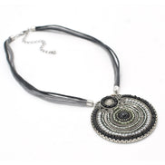 SILVER OXIDIZE ROUND DISK  BEAD PENDANT ROPE CHAIN ADJUSTABLE NECKLACE#SC25049SLGRY