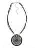 SILVER OXIDIZE ROUND DISK  BEAD PENDANT ROPE CHAIN ADJUSTABLE NECKLACE#SC25049SLGRY