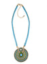 Gold Round Turquoise Pendant with Turquoise Rope Chain Necklace# SC25049GDBLU(KF2)