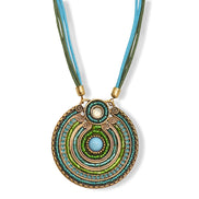 Gold Round Turquoise Pendant with Turquoise Rope Chain Necklace# SC25049GDBLU