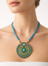 Gold Round Turquoise Pendant with Turquoise Rope Chain Necklace# SC25049GDBLU