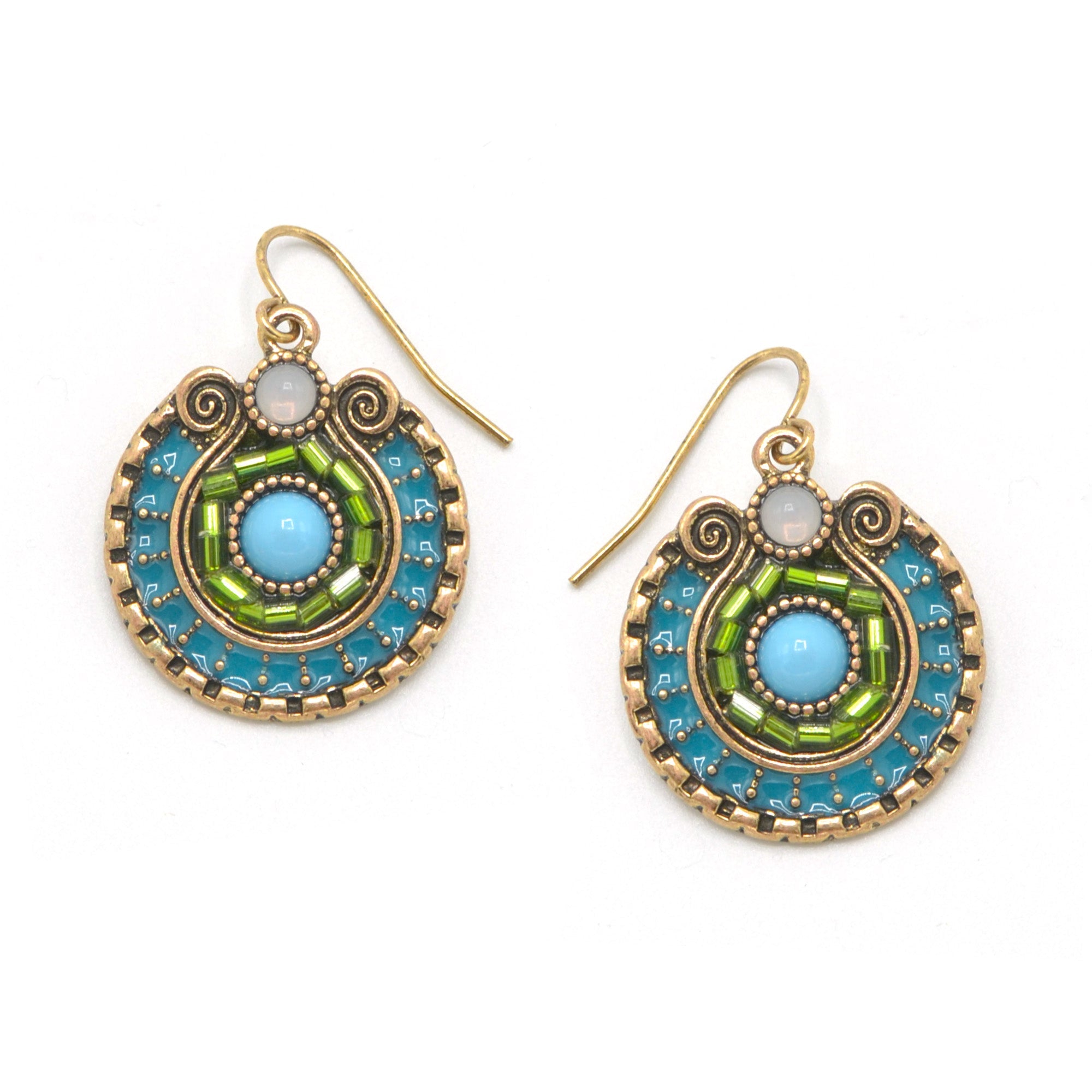 Gold Round Turquoise Earrings#SE25049GDBLU