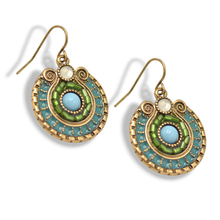 Gold Round Turquoise Earrings#SE25049GDBLU