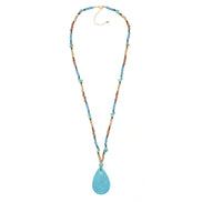 MULTICOLOR BEADS TURQUOISE TEARDROP PENDANT LONG NECKLACE#SQ321-095162