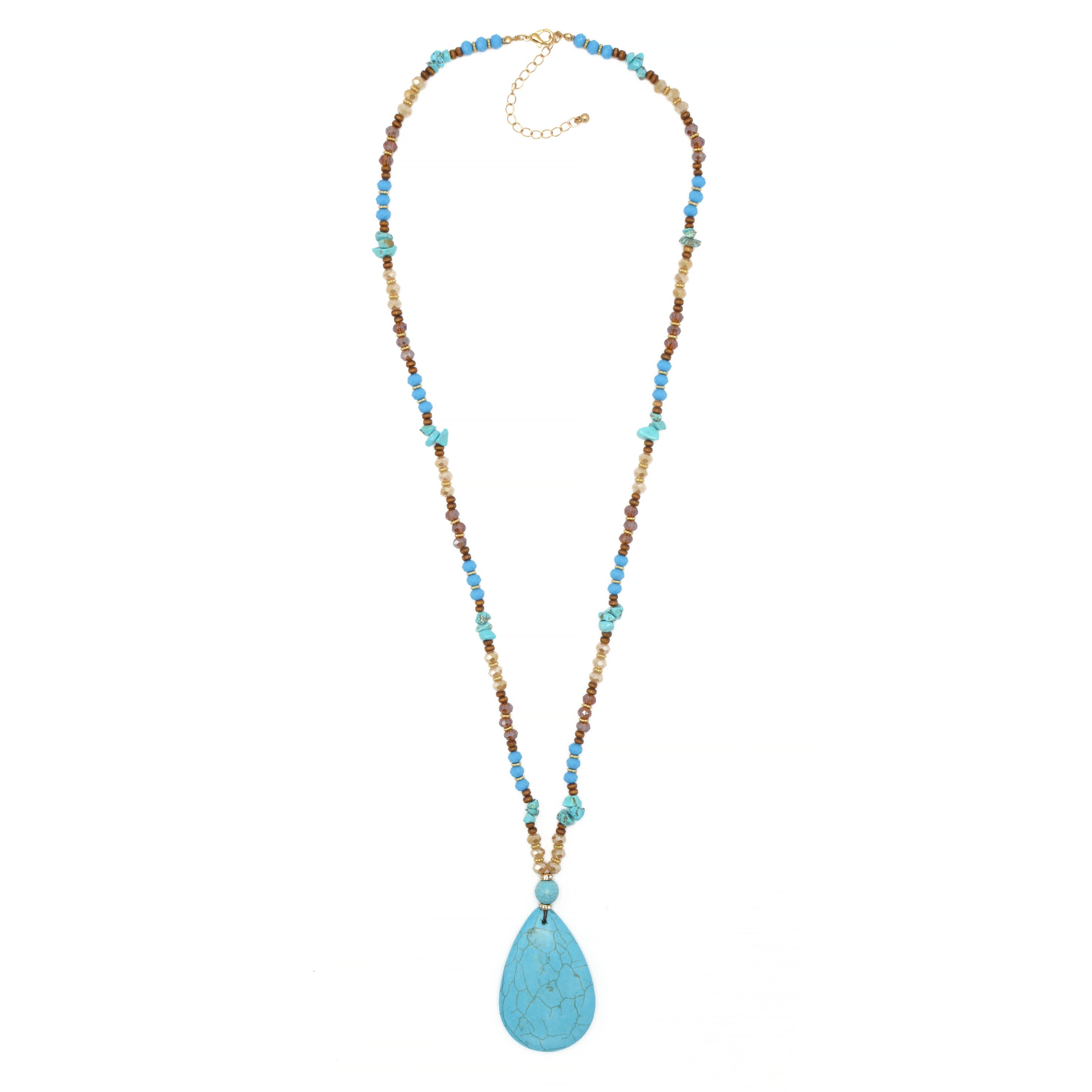 MULTICOLOR BEADS TURQUOISE TEARDROP PENDANT LONG NECKLACE#SQ321-095162