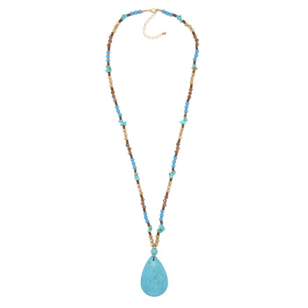 MULTICOLOR BEADS TURQUOISE TEARDROP PENDANT LONG NECKLACE#SQ321-095162