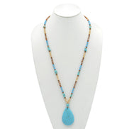 MULTICOLOR BEADS TURQUOISE TEARDROP PENDANT LONG NECKLACE#SQ321-095162