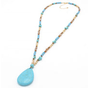 MULTICOLOR BEADS TURQUOISE TEARDROP PENDANT LONG NECKLACE#SQ321-095162