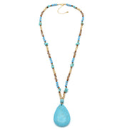 MULTICOLOR BEADS TURQUOISE TEARDROP PENDANT LONG NECKLACE#SQ321-095162