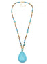 MULTICOLOR BEADS TURQUOISE TEARDROP PENDANT LONG NECKLACE#SQ321-095162
