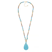 MULTICOLOR BEADS TURQUOISE TEARDROP PENDANT LONG NECKLACE#SQ321-095162