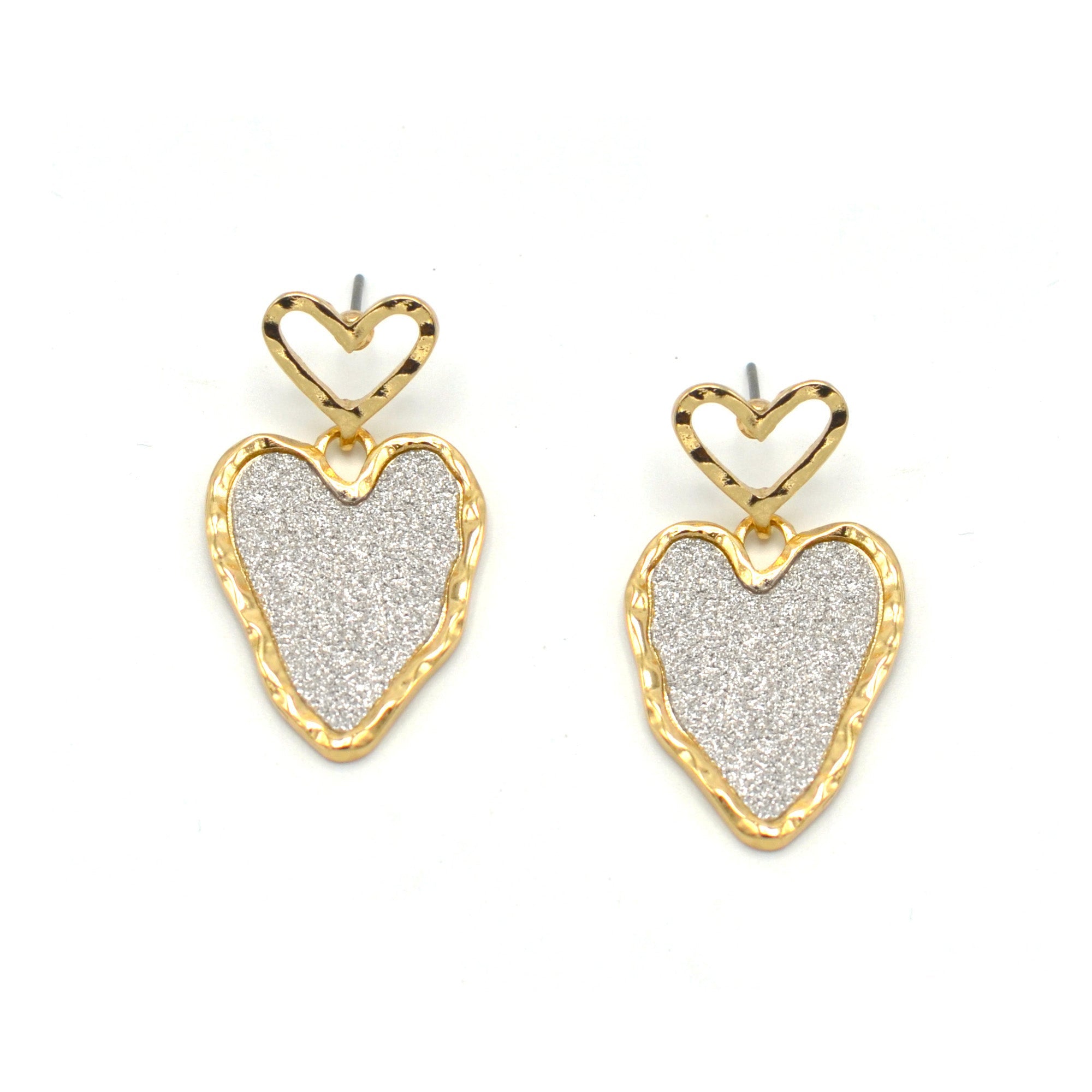 GOLD HEART GLITTER EARRINGS#SQAW091103