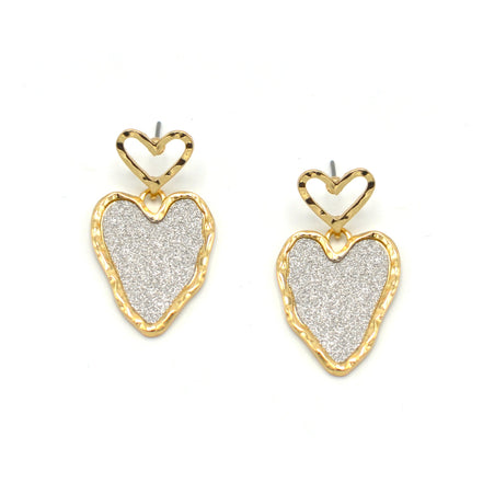 GOLD HEART GLITTER EARRINGS#SQAW091103