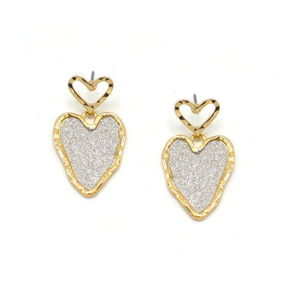 GOLD HEART GLITTER EARRINGS#SQAW091103