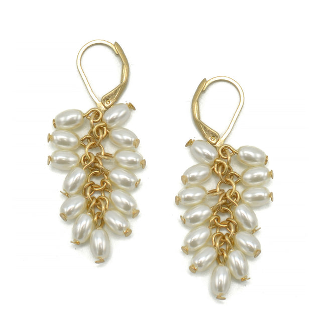 GOLD PEARL TASSEL EARRINGS #GOLDSQHX092006G(ND17)