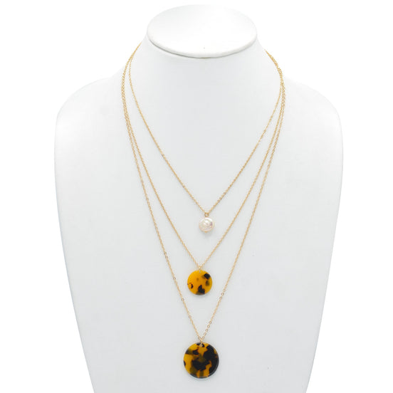 GOLD FAUX AMBER LAYER NECKLACE#SQGN091908 (LC23)