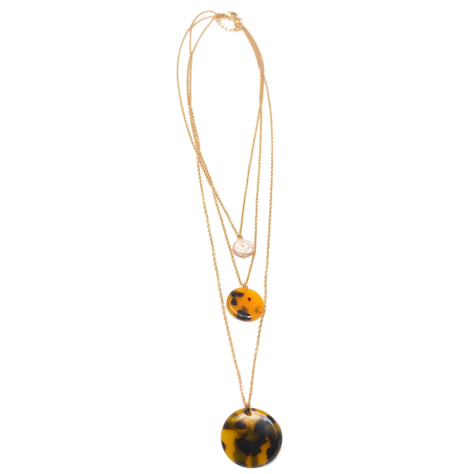 GOLD FAUX AMBER LAYER NECKLACE#SQGN091908 (LC23)