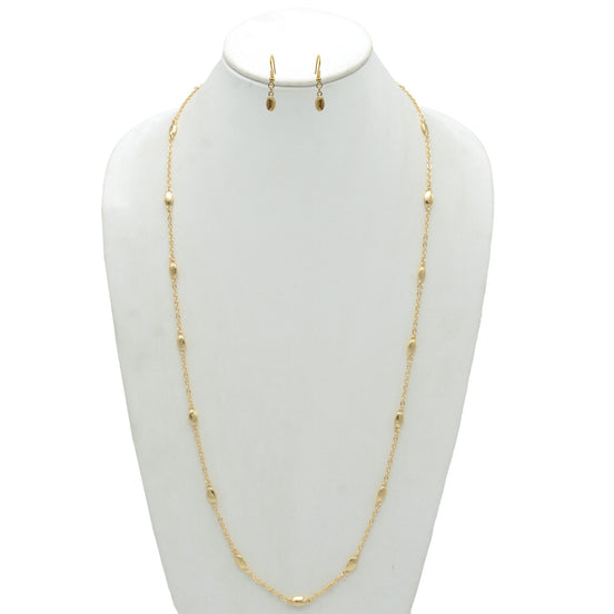 GOLD RICE BEAD NECKLACE AND EARRINGS SET #SQHX091602G (ME10)