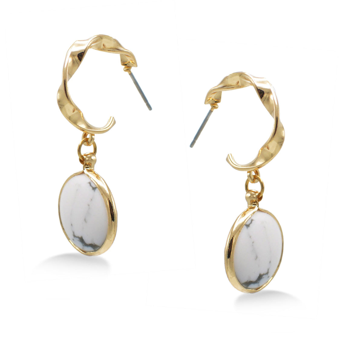 GOLD ROUND MARBLE RESIN STUD EARRINGS#SQGN091607WH (HE1)