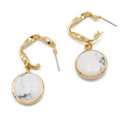 GOLD ROUND MARBLE RESIN STUD EARRINGS#SQGN091607WH (HE1)