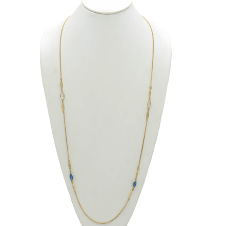 GOLD BLUE AND CLEAR MARQUES CRYSTAL 38" INCHES LONG CHAIN NECKLACE# SQGN091901(IB14)